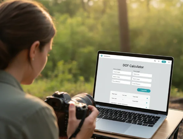 Photographer planning DOF with an online calculator