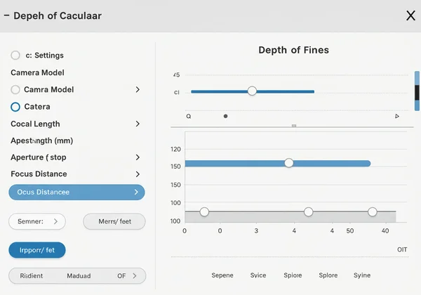 Screenshot of DOF calculator camera settings input panel